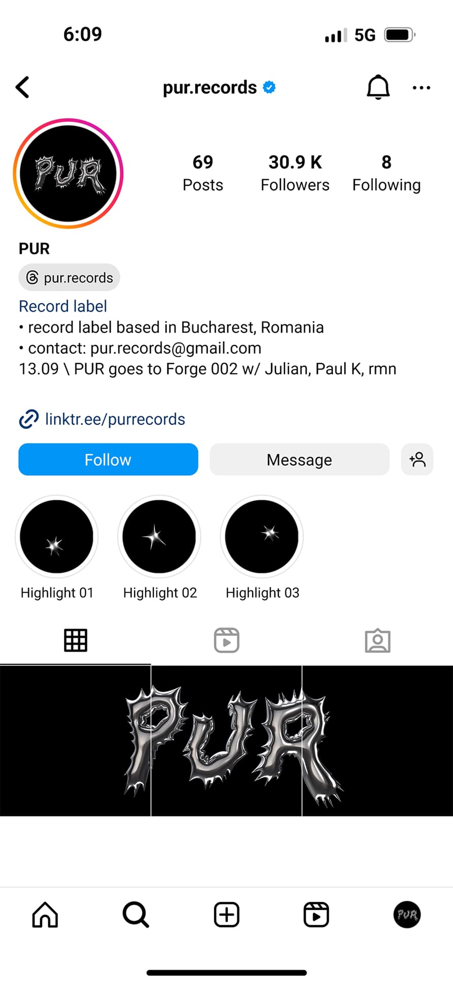 PUR Instagram visual application.